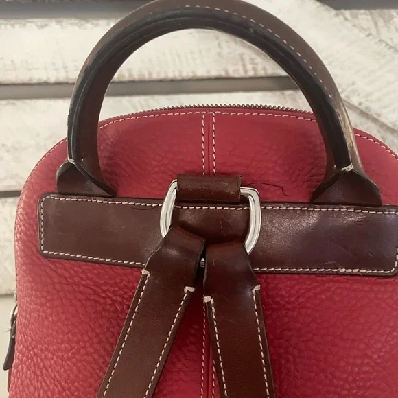 Genuine Vintage Dooney & Bourke Red Leather Pebbled Classic Zip Backpack - Picture 9 of 9